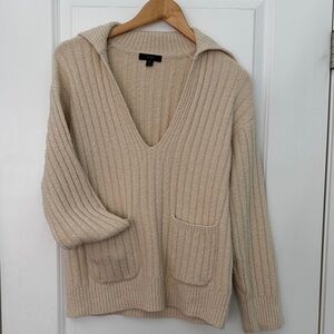 J. Crew Cream V-Neck Ribbed Sweater